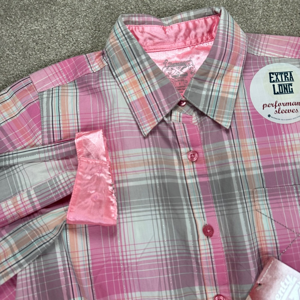 Twenty X Womens Plaid‎ Button Down Shirt Extra Long Performance Sleeves